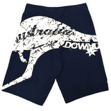 Men's Adult Board Shorts Australia Day Kangaroo Down Under Souvenir Beach Wear, Navy/Yellow, M - Close-Up Angle