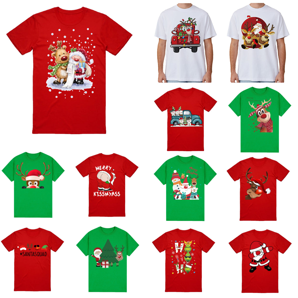 100% Cotton Christmas T-shirt Adult Unisex Tee Tops Funny Santa Party Custume, Car with Snowman (White), S