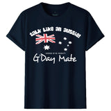 100% Cotton Australian Day Flag T-Shirt Aussie G'Day Mate Navy Souvenir Tee Top, Navy, XL - Front View