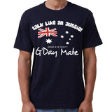 100% Cotton Australian Day Flag T-Shirt Aussie G'Day Mate Navy Souvenir Tee Top, Navy, XL - Side View
