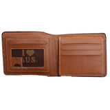 Mens Wallet Australian Kangaroo Leather Bifold Souvenir Gift Coin Card Holder, Black & Tan Boomerang - Side View