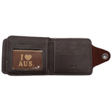 Mens Wallet Australian Kangaroo Leather Bifold Souvenir Gift Coin Card Holder, Dark Brown Snap - Front View