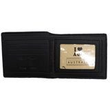 Mens Wallet Australian Kangaroo Leather Bifold Souvenir Gift Coin Card Holder, Midnight Black Textured - Front View