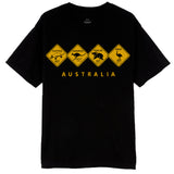 Adult Unisex 100% Cotton T Shirt Australia Wildlife Road Sign Souvenir Tee Tops, Black, XL - Front View