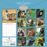 Monkey Business 2025 Square Wall Calendar Animals 16 Months Premium Planner Gift - Front View