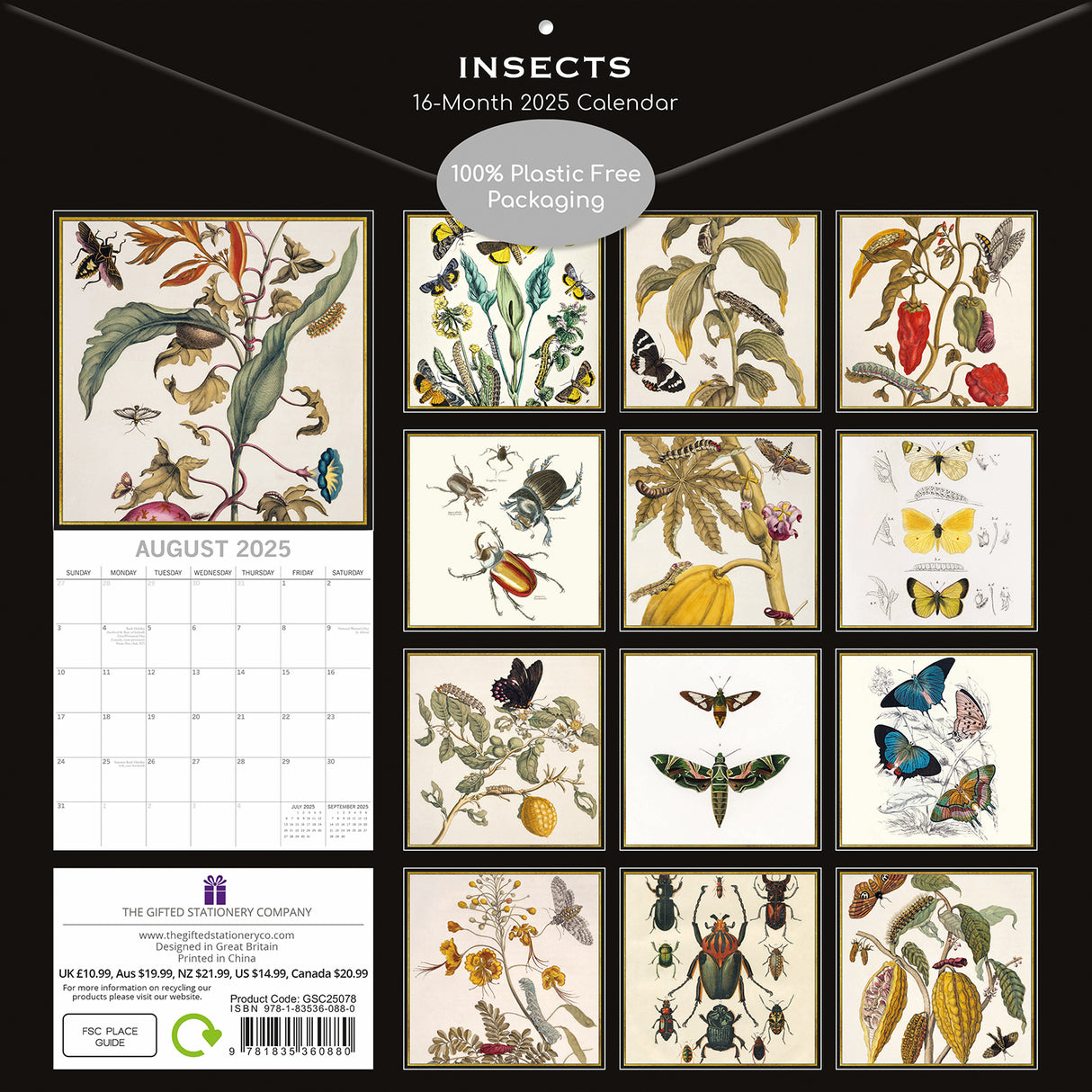 Insects - 2025 Square Wall Calendar Arts 16 Months Premium Planner Gift