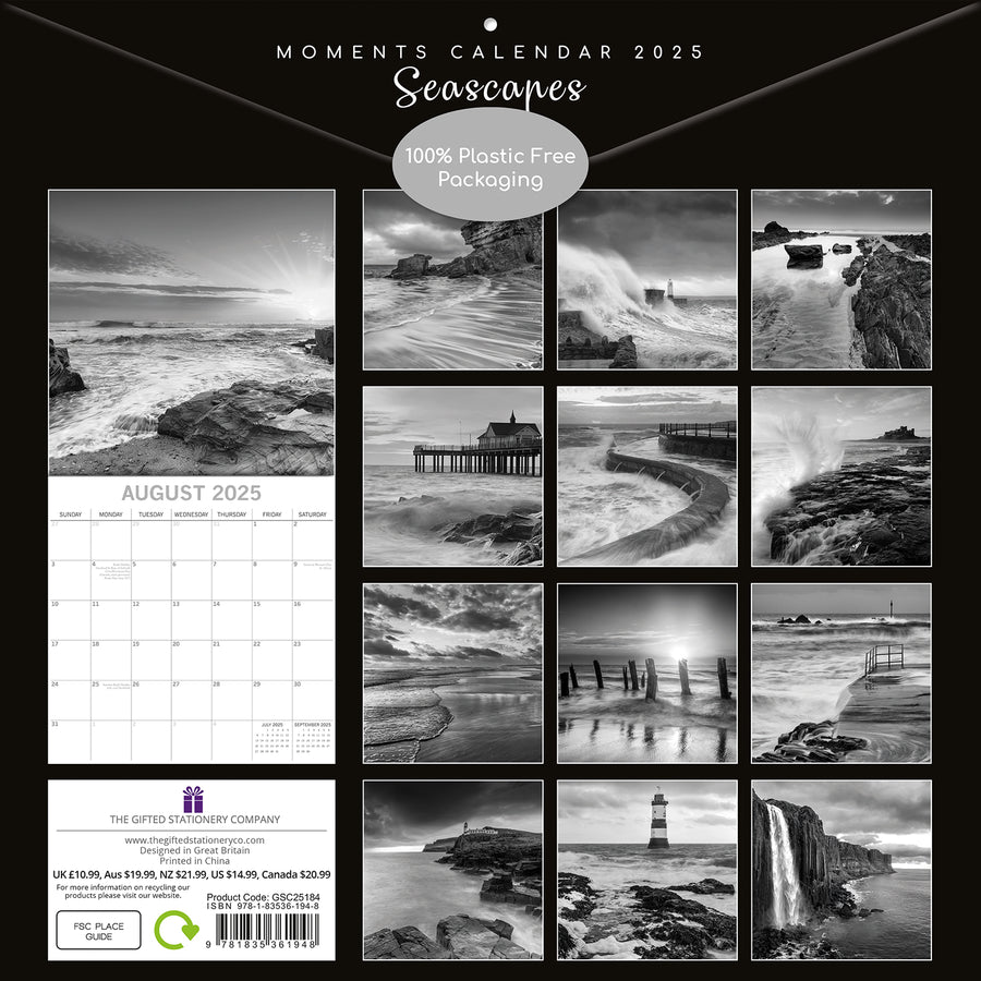 Seascapes - 2025 Square Wall Calendar 16 Months Premium Planner Christmas Gift