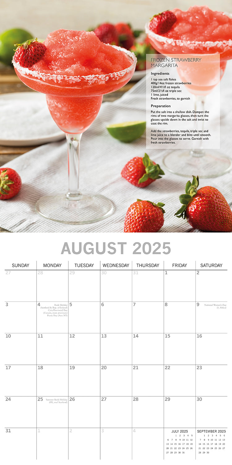 Cocktails 2025 Square Wall Calendar Food 16-Month Christmas Premium Planner Gift