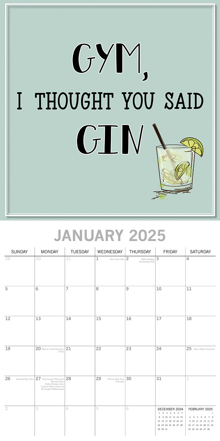 Gin - 2025 Square Wall Calendar 16-Month Premium Planner Christmas New Year Gift