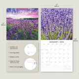 Lavender - 2025 Square Wall Calendar Floral 16 Months Premium New Year Planner - Top-Down View