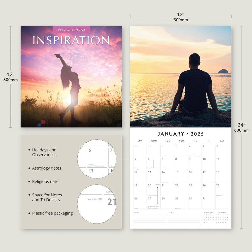 Inspiration 2025 Square Wall Calendar Mindfulness 16 Months Premium Planner Gift