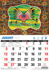 The Dreamtime - 2025 Rectangle Wall Calendar 16 Months Aboriginal Art New Year - Front View