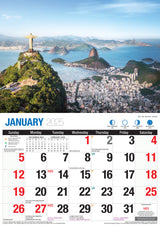 Destinations - 2025 Rectangle Wall Calendar 16 Months Planner Travel Photos Gift - Front View
