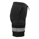 Hi Vis Fleece Work Cargo Shorts w Reflective Tape Workwear Tradie Utility Pants, Black, S