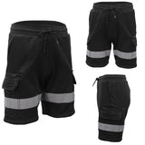 Hi Vis Fleece Work Cargo Shorts w Reflective Tape Workwear Tradie Utility Pants, Black, 2XL - Front View