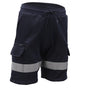 Hi Vis Fleece Work Cargo Shorts w Reflective Tape Workwear Tradie Utility Pants, Navy, L