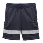 Hi Vis Fleece Work Cargo Shorts w Reflective Tape Workwear Tradie Utility Pants, Navy, L