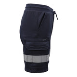 Hi Vis Fleece Work Cargo Shorts w Reflective Tape Workwear Tradie Utility Pants, Navy, 3XL