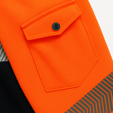 HI VIS Long Sleeve Polo Shirt Reflective Tape Safety Tradie Work Wear Tops Tee, Fluro Orange / Navy, 2XL - Side View