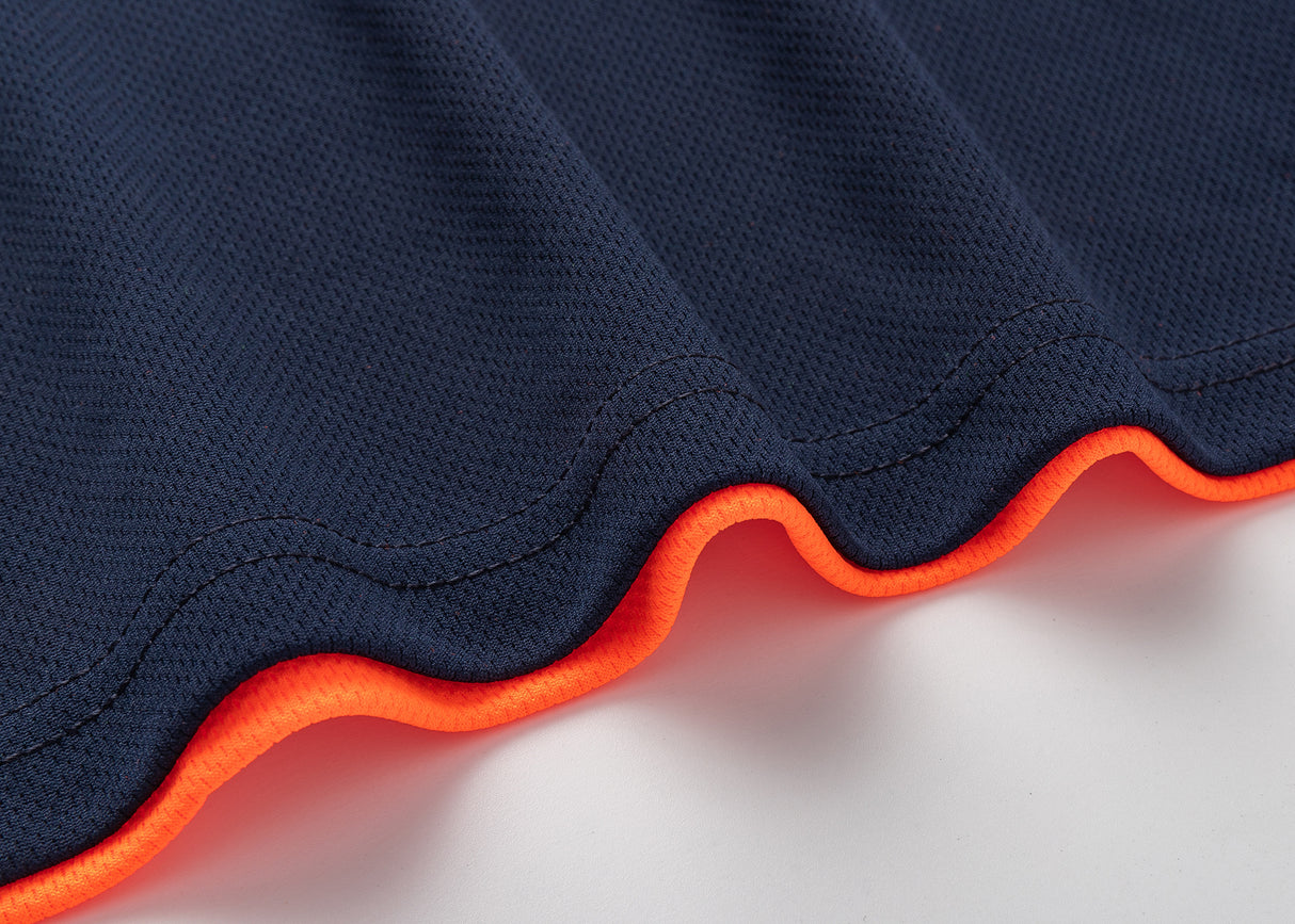 HI VIS Long Sleeve Polo Shirt Reflective Tape Safety Tradie Work Wear Tops Tee, Fluro Orange / Navy, 3XL
