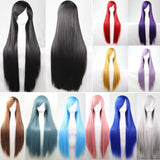 New 80cm Straight Sleek Long Full Hair Wigs w Side Bangs Cosplay Costume Womens, Green - Front View