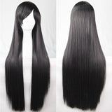 New 80cm Straight Sleek Long Full Hair Wigs w Side Bangs Cosplay Costume Womens, Black