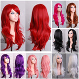 70cm Wavy Curly Sleek Full Hair Lady Wigs w Side Bangs Cosplay Costume Womens, Brown - Front View