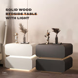 Dark Grey Solid Wood Bedside Table Side Table 2 Drawer Intelligent Induction Light Nightstand Cabinet - Front View