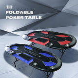 10 Player Foldable Blue Color Poker Table Blackjack Texas Holdem Table with Cup Holders - Front View