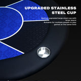 10 Player Foldable Blue Color Poker Table Blackjack Texas Holdem Table with Cup Holders - 45-Degree Angle