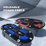 10 Player Foldable Red Color Poker Table Blackjack Texas Holdem Table with Cup Holders - Front View