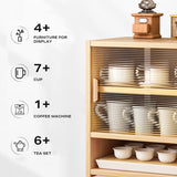 Bamboo Dustproof Cup Storage Cabinet with Sliding Acrylic Door - Close-Up Angle