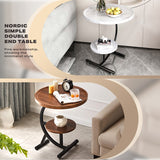 2 Tier End Table Sofa Side End Table Round Nightstand with Sturdy Metal Frame - Front View