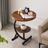 2 Tier End Table Sofa Side End Table Round Nightstand with Sturdy Metal Frame - Side View