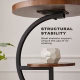 2 Tier End Table Sofa Side End Table Round Nightstand with Sturdy Metal Frame - Close-Up Angle