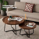 Removable Set of 2 Round Coffee Table  Walnut Nesting Side End Table Furniture - Front View