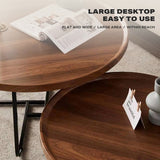 Removable Set of 2 Round Coffee Table  Walnut Nesting Side End Table Furniture - Side View