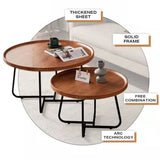 Removable Set of 2 Round Coffee Table  Walnut Nesting Side End Table Furniture - Top-Down View