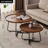 Removable Set of 2 Round Coffee Table  Walnut Nesting Side End Table Furniture - Close-Up Angle