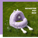 Monster Dog Cat Pet Calming Bed Warm Soft Plush Nest Comfy Sleeping Kennel Cave - Front View
