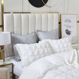 Ruffles Textured Jacquard King Size white Duvet Quilt Cover Set - Front View