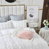 Ruffles Textured Jacquard Queen Size white Duvet Quilt Cover Set