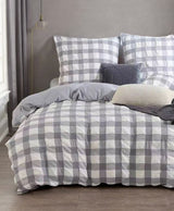 Rylee Grey Check Seersucker Quilt Cover Set - King Size - Front View