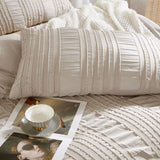 Tufted Boho Striped Embroidery Quilt/Doona/Duvet Cover Set - King Size - Top-Down View