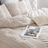 Tufted Boho Striped Embroidery Quilt/Doona/Duvet Cover Set - Queen Size - Side View