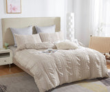 Tufted Boho Striped Embroidery Quilt/Doona/Duvet Cover Set - Super King Size - Front View