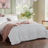 Tufted Boho Embroidery Quilt/Doona/Duvet Cover Set - White - King Size - Front View