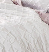 Tufted Boho Embroidery Quilt/Doona/Duvet Cover Set - White - King Size - Top-Down View