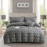 Tufted Dot Jacquard Super King Size Grey Duvet Quilt Cover Set - Front View