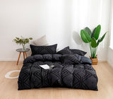 Tufted Textured Jacquard Super King Size Black Duvet Quilt Cover Set - Side View